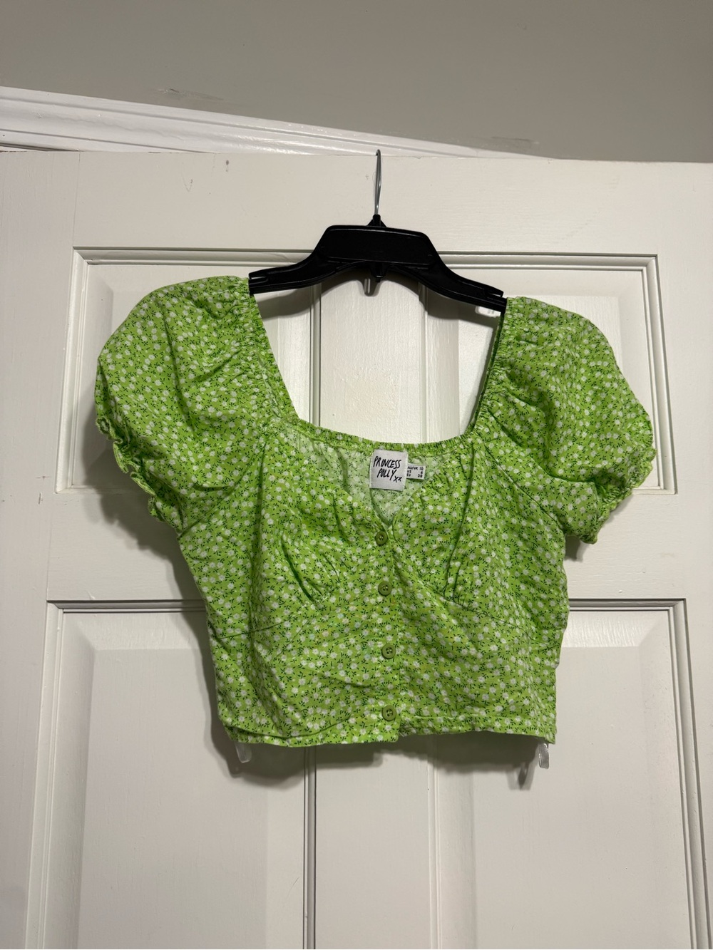 Princess Polly Lime Green Ditsy Floral Puff Sleeve Crop Top. size 6